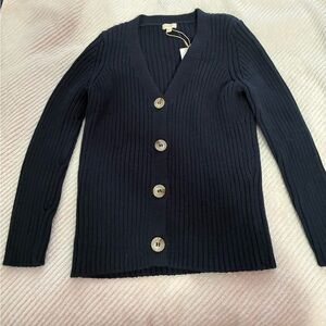 Navy blue girls new Ribbed V-Neck Button Cardigan Sweater -